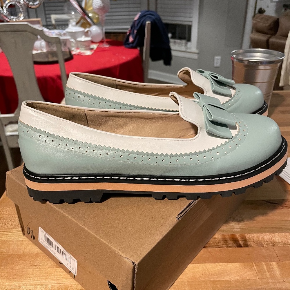 Blue Bow wingtip loafers